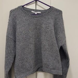 Guess Gray Eyelet Crew Neck Sweater